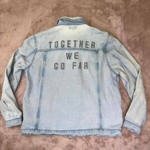 Peloton Denim Jacket Light Wash Graphic Back 'Together We Go Far' Oversized XL